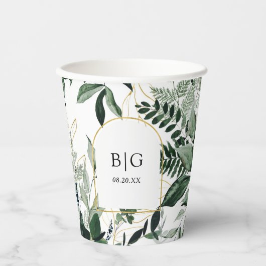 Modern elegant waterverf greenery bruiloft papieren bekers (Voorkant)