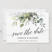 Modern Elegant Waterverf Greenery Calligraphy Save The Date (Voorkant)