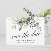 Modern Elegant Waterverf Greenery Calligraphy Save The Date (Staand voorkant)