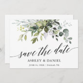 Modern Elegant Waterverf Greenery Calligraphy Save The Date (Voorkant / Achterkant)