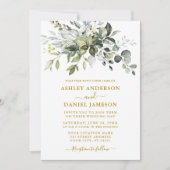 Modern Elegant Waterverf Greenery Gold Wedding Kaart (Voorkant)
