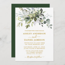 Modern Elegant Waterverf Greenery Gold Wedding