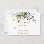 Modern Elegant Waterverf Greenery Gold Wedding RSVP Kaartje (Voorkant)