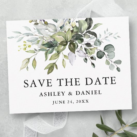 Modern Elegant Waterverf Greenery Save the Date Briefkaart