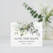 Modern Elegant Waterverf Greenery Save the Date Briefkaart (Staand voorkant)