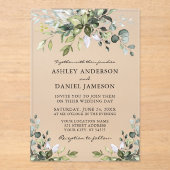 Modern Elegant Waterverf Greenery Wedding Acryl Uitnodigingen (Voorkant)