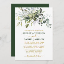 Modern Elegant Waterverf Greenery Wedding Gold