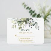 Modern Elegant Waterverf Greenery Wedding Gold RSVP Kaartje (Staand voorkant)