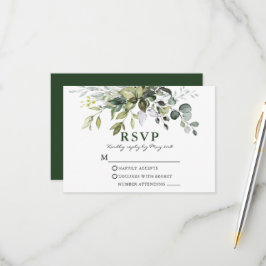 Modern Elegant Waterverf Greenery Wedding RSVP Kaartje