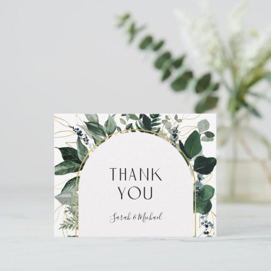 Modern Elegant Waterverf groen dank u Briefkaart (Staand voorkant)