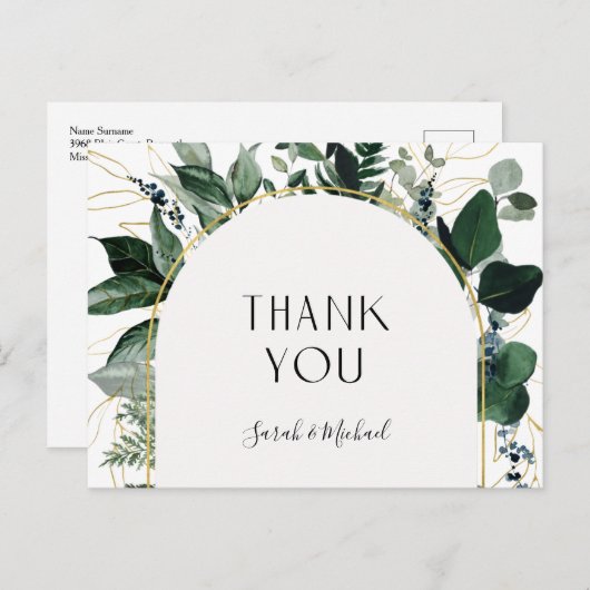 Modern Elegant Waterverf groen dank u Briefkaart (Voorkant / Achterkant)