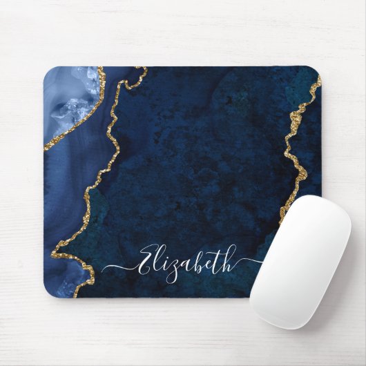 Modern Elegant Waterverf Marble Blue Geode Gold Muismat (Met muis)