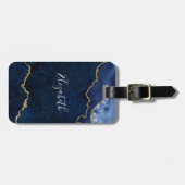 Modern Elegant Waterverf Marble Geode Blue Gold Bagagelabel (Voorkant horizontaal)