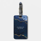 Modern Elegant Waterverf Marble Geode Blue Gold Bagagelabel (Achterkant verticaal)