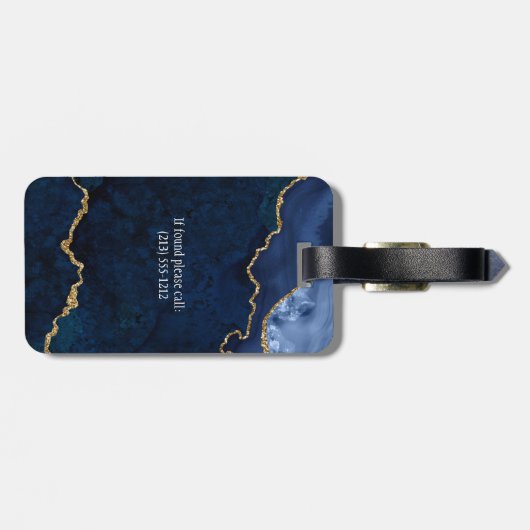 Modern Elegant Waterverf Marble Geode Blue Gold Bagagelabel (Achterkant horizontaal)