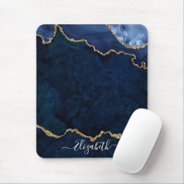 Modern Elegant Waterverf Marble Geode Blue Gold Muismat