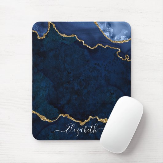 Modern Elegant Waterverf Marble Geode Blue Gold Muismat (Met muis)