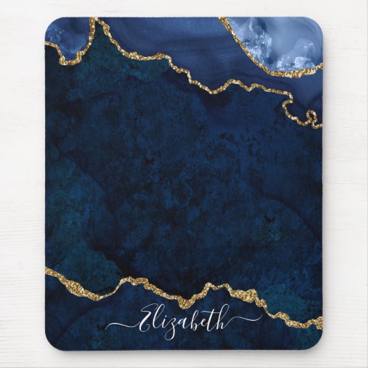 Modern Elegant Waterverf Marble Geode Blue Gold Muismat (Voorkant)