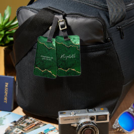 Modern Elegant Waterverf Marble Geode Green Gold Bagagelabel