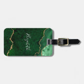 Modern Elegant Waterverf Marble Geode Green Gold Bagagelabel (Voorkant horizontaal)