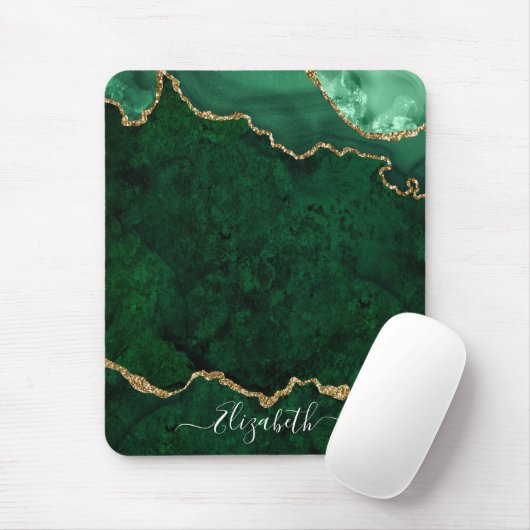 Modern Elegant Waterverf Marble Geode Green Gold Muismat (Met muis)