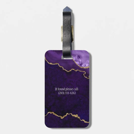 Modern Elegant Waterverf Marble Geode Paars Gold Bagagelabel (Achterkant verticaal)
