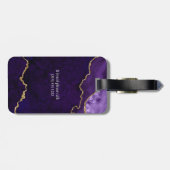 Modern Elegant Waterverf Marble Geode Paars Gold Bagagelabel (Achterkant horizontaal)