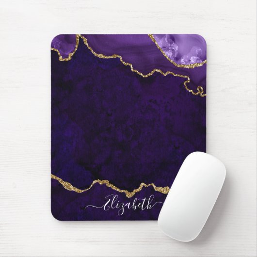 Modern Elegant Waterverf Marble Geode Paars Gold Muismat (Met muis)