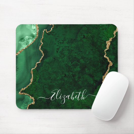 Modern Elegant Waterverf Marble Green Geode Gold Muismat (Met muis)