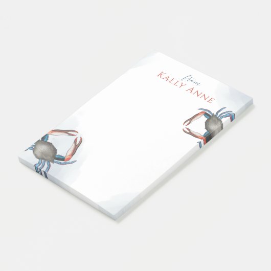 Modern Elegant Waterverf minimalistisch blauw krab Post-it® Notes (Schuin)