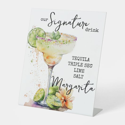 Modern Elegant Waterverf Signature Drink Sign Reclamebord Met Voetstuk (Voorkant)