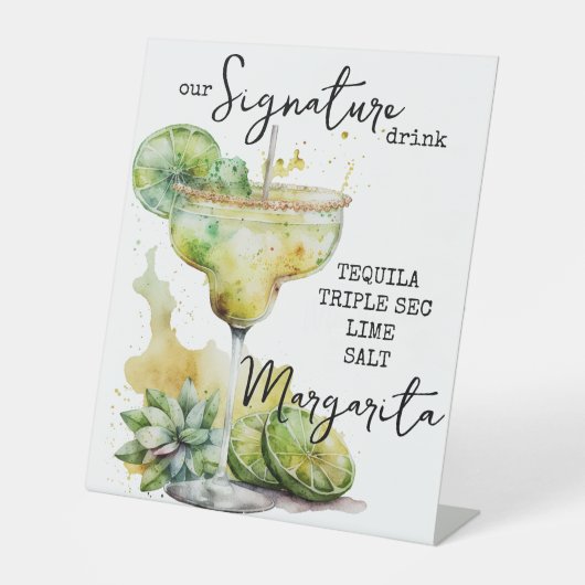 Modern Elegant Waterverf Signature Drink Sign Reclamebord Met Voetstuk (Voorkant)