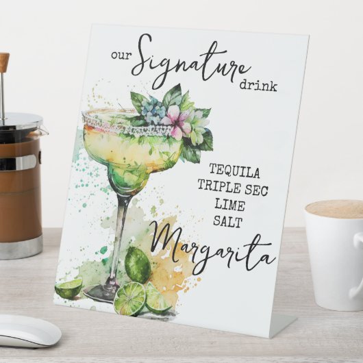 Modern Elegant Waterverf Signature Drink Sign Reclamebord Met Voetstuk (Insitu)