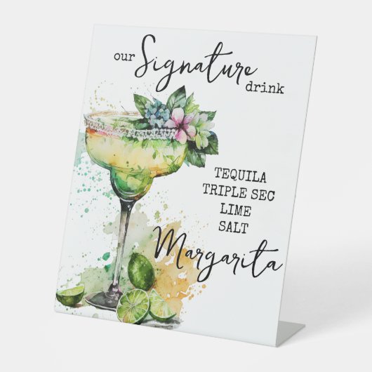 Modern Elegant Waterverf Signature Drink Sign Reclamebord Met Voetstuk (Voorkant)