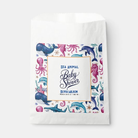 Modern elegant waterverf Zee dierlijk baby shower Bedankzakje (Voorkant)