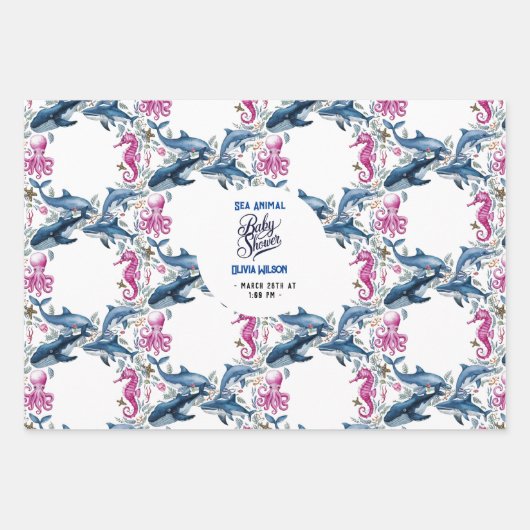 Modern elegant waterverf Zee dierlijk baby shower Inpakpapier Vel (Voorkant 2)