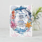 Modern elegant waterverf Zee dierlijk baby shower Kaart (Staand voorkant)