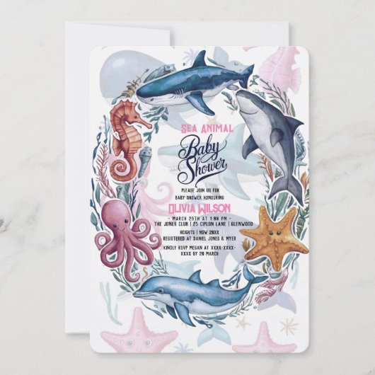 Modern elegant waterverf Zee dierlijk baby shower  Kaart (Voorkant)