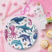 Modern elegant waterverf Zee dierlijk baby shower  Papieren Bordje (Feest)