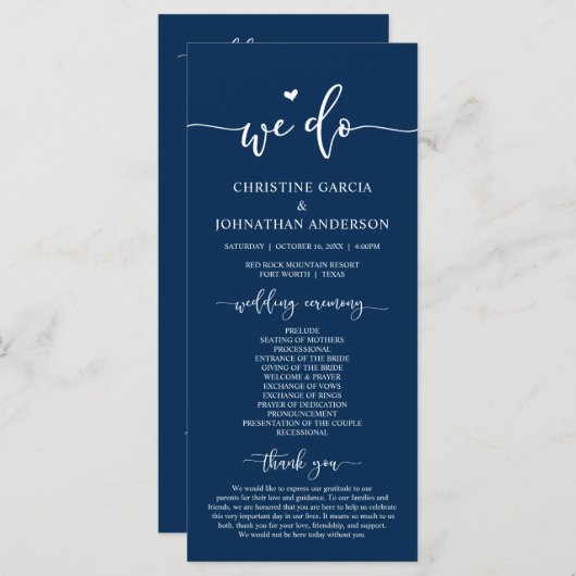 Modern Elegant, we doen dat, Wedding Ceremony Prog Programmakaart (Voorkant / Achterkant)