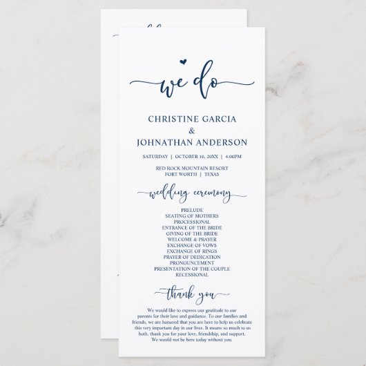 Modern Elegant, we doen dat, Wedding Ceremony Prog Programmakaart (Voorkant / Achterkant)