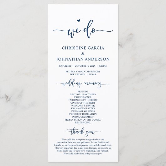 Modern Elegant, we doen dat, Wedding Ceremony Prog Programmakaart (Voorkant)