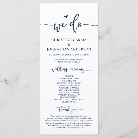 Modern Elegant, we doen dat, Wedding Ceremony Prog Programmakaart (Voorkant)