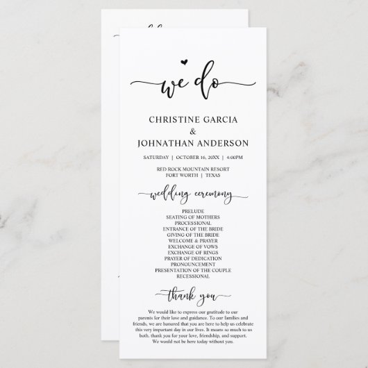 Modern Elegant, we doen dat, Wedding Ceremony Prog Programmakaart (Voorkant / Achterkant)