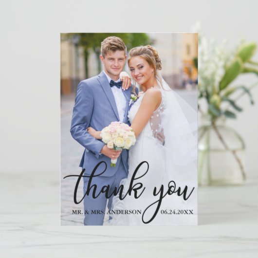 Modern Elegant Weddenschap Foto van Bride Groom Bedankkaart (Staand voorkant)