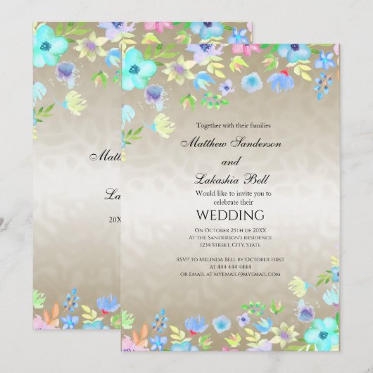 Modern Elegant Weddenschap met Blauwgroen bloemen Kaart (Voorkant / Achterkant)