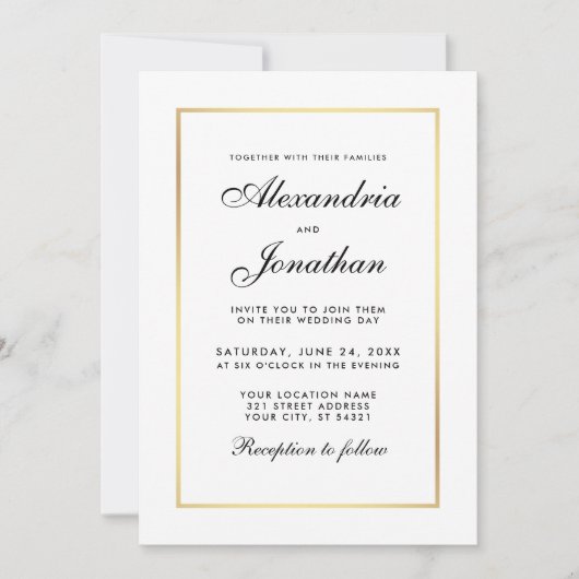 Modern Elegant Wedding Black and White Invitation Kaart (Voorkant)