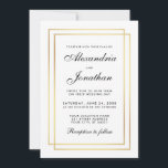 Modern Elegant Wedding Black and White Invitation Kaart<br><div class="desc">Moderne eenvoudige geometrische bruiloft zwart-wit met gouden Lijsten Uitnodiging Kaart</div>