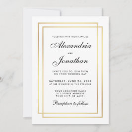 Modern Elegant Wedding Black and White Invitation Kaart