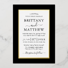 Modern Elegant Wedding Black en White Gold Folie Uitnodiging